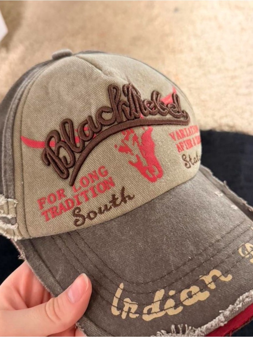 Brand New Blackfilled Embroidered Khaki & Brown Trucker Hat